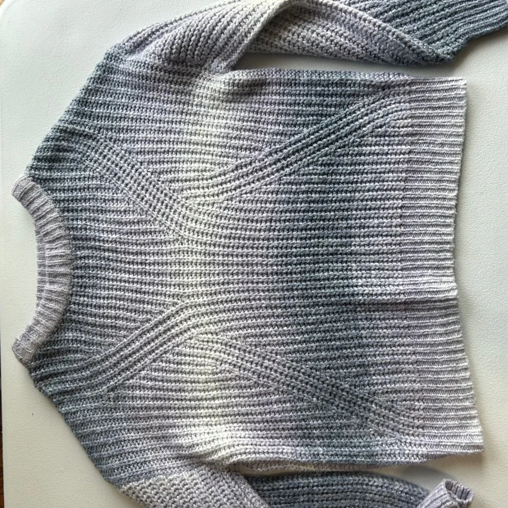 A New Day Ombre Chunky Ribbed‎ Knit Crewneck Sweater Grey Lavender XL